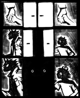 accessory anthro bodily_fluids clothing crying door duo female hand_holding headband horn jacket shadow shirt tears text topwear young bakedbananners deltarune undertale_(series) dess_holiday kris_dreemurr deer human mammal new_world_deer reindeer 2025 comic english_text hi_res monochrome nonbinary_(lore)