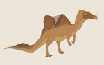 3_toes ambiguous_feral ambiguous_gender biped brown_body dorsal_frill feet feral frill_(anatomy) orange_eyes side_view simple_background solo standing tail tail_frill toes zagz dinosaur prehistoric_species reptile scalie spinosaurid spinosaurus theropod 2024 digital_media_(artwork) full-length_portrait hi_res portrait