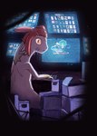 anthro box clothing container dark electronics headgear headwear inside looking_at_viewer male messy monitor screen solo whiskers rawslaw5 e621 space_dandy meow_(space_dandy) alien betelgeusian felid mammal