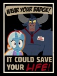 anthro black_border border brooch duo facial_piercing female feral horn male name_tag necktie nose_piercing nose_ring piercing poster poster_template ring_piercing septum_piercing text pixelkitties european_mythology fallout friendship_is_magic greek_mythology hasbro microsoft my_little_pony mythology iron_will_(mlp) trixie_(mlp) bovid bovine equid equine mammal minotaur mythological_creature mythological_equine unicorn 2012 crossover english_text hi_res