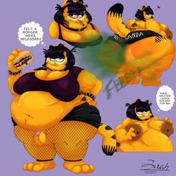 alternative_fashion anthro balls barbell_piercing big_balls big_balls_small_penis big_breasts big_butt black_body black_eyes black_fur black_markings blush body_blush bottomwear bracelet breasts burger butt butt_blush cellulite clothing collar crop_top crossgender derp_eyes disproportionate_genitalia drugs ear_piercing eyeshadow fart fart_cloud fart_fetish feeding fishnet_clothing fishnet_legwear flaccid food fur genitals goth gynomorph heart_symbol holding_burger holding_food holding_object hotpants huge_breasts huge_butt huge_thighs humanoid_genitalia humanoid_penis intersex jewelry lasagna legwear looking_at_viewer makeup marijuana markings micropenis morbidly_obese mtg_crossgender mti_crossgender navel navel_piercing nipple_barbell nipple_piercing nipples obese obese_anthro obese_gynomorph obese_intersex orange_body orange_fur overweight overweight_anthro overweight_gynomorph overweight_intersex panties pasta penis piercing rear_view red_sclera shirt shorts small_penis smoking smoking_marijuana solo spiked_bracelet spikes standing stretch_marks striped_body striped_fur striped_markings stripes substance_intoxication t-shirt tank_top text thick_thighs thought_bubble topwear underwear wedgie white_sclera yellow_body yellow_fur yellow_markings conditional_dnp zer0rebel4 discord_(app) garfield_(series) meme_clothing telegram you_are_not_immune_to_propaganda garfield_the_cat gothfield domestic_cat felid feline felis mammal tabby_cat 1:1 absurd_res english_text hi_res meme male_(lore) trans_(lore) trans_woman_(lore)