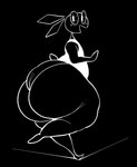 anthro big_butt black_body black_clothing black_panties black_skin black_underwear blush blush_lines butt clothing cotton_tail ears_back female huge_butt looking_at_viewer open_mouth panties pivoted_ears shirt slightly_chubby smile smiling_at_viewer solo thick_thighs topwear underwear white_clothing white_shirt white_topwear robuttschei vib-ribbon vibri lagomorph leporid mammal rabbit black_and_white hi_res monochrome