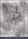 anthro breasts butt butt_pose female looking_at_viewer looking_back nude partially_submerged pond pose raised_tail rear_view reflection seductive side_boob smile solo tail water waterfall grrrwolf deer mammal greyscale monochrome portrait three-quarter_portrait traditional_media_(artwork)