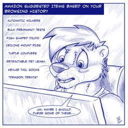 anthro computer dialogue electronics female open_mouth solo text whiskers flinters bouncyotter mammal mustelid otter 2020 blue_and_white english_text monochrome