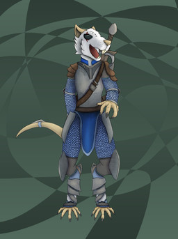 accessory anthro armor biped black_eyes clothed clothing digitigrade fully_clothed fur furgonomics jewelry melee_weapon ring scale_armor scar scratches simple_background solo standing sword tail tail_accessory tail_jewelry tail_ring teeth weapon white_body white_fur bedethingy mammal murid murine rat rodent 2018 digital_media_(artwork) hi_res
