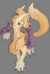 anthro black_nose black_sclera blue_eyes claws female fluffy long_tail markings nails navel pasties sharp_nails solo tail yellow_body yin_yang spaboofy bandai_namco digimon canid canine digimon_(species) mammal renamon sketch