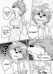 age_difference anthro clothed clothing countershading dialogue duo male male/male panel_skew shirt shota text topwear young younger_male harzu morenatsu gaku_kodori shun_(morenatsu) canid canine canis mammal wolf 2022 absurd_res black_and_white comic english_text greyscale hi_res monochrome incest_(lore)