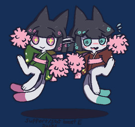 2_tails ambiguous_gender anthro barefoot blush blush_lines bodily_fluids bottomless clothed clothing duo featureless_crotch feet floating flying_sweatdrops implied_transformation looking_at_viewer multi_tail open_mouth paws pom_poms pose simple_background smile spiral spiral_eyes sweat sweatdrop tail transparent_background whiskers oagoner phantasy_star phantasy_star_online_2 sega koume_(pso2) aliasing alpha_channel digital_media_(artwork) low_res