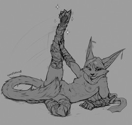 anthro areola biped breasts butt feet female fingers fur hair looking_at_viewer navel nipples nude nude_anthro nude_female smile solo tail toes totesfleisch8 felid feline mammal 2025 digital_drawing_(artwork) digital_media_(artwork) hi_res monochrome