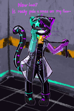 ambiguous_gender anthro black_body black_fur black_hair clothing collar fur hair harness latex latex_clothing leash leash_pull lock lock_symbol mask null_bulge solo spiked_collar spikes translucent translucent_clothing translucent_topwear wearing_mask mossky nyphakosi felid feline mammal 2:3 hi_res