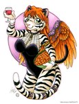 alcohol anthro beverage black_stripes breasts cleavage clothed clothing collar container cup drinking_glass fake_cat_ears fake_ears feathered_wings feathers female fur glass glass_container glass_cup green_eyes hair holidays leotard orange_hair pink_nose solo striped_body striped_fur stripes white_body white_fur wine wine_glass wings dark_natasha michele_light halloween felid mammal pantherine tiger 2021 signature