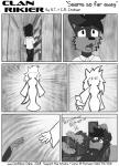 2018 80's_theme anthro black_and_white breasts brown_body brown_fur canid canine canis clothed clothing comic digital_media_(artwork) dobermann domestic_dog dream english_text female fur hair john_rikier long_hair male mammal monochrome open_mouth pinscher simple_background solo sweetfiction teeth text tongue