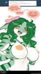 anthro areola big_breasts blush breasts chalo countershading english_text eyes_closed female flower gecko geecku hair holding_breast jewelry las_lindas lizard long_hair monochrome necklace nipples non-mammal_breasts non-mammal_nipples nude open_mouth plant reptile scalie smile solo stripes text url