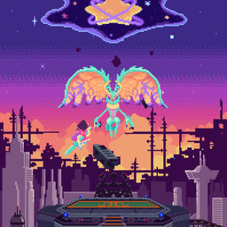 ambiguous_gender antares_(kirby_and_the_forgotten_land) anthro antlers biped building chest_tuft city cloud colored_nails countershade_torso countershading detailed_background digitigrade dipstick_tail fingernails fluffy fluffy_tail front_view fur head_wings holding_melee_weapon holding_object holding_polearm holding_spear holding_weapon horn huge_wings looking_at_viewer markings melee_weapon mouthless multicolored_body multicolored_eyes multicolored_fur nails neck_tuft orange_body orange_fur pink_eyes planet planet_popstar polearm portal pupils purple_fingernails purple_nails purple_sclera sky skyscraper solo spear star starry_sky tail tail_markings tan_body tan_fur teal_body teal_eyes teal_fur tuft unusual_wing_placement weapon wings void_omega kirby_(series) kirby_and_the_forgotten_land nintendo fecto_elfilis alien chinchilla chinchillid mammal rodent starling_(kirby) 1:1 2022 animated digital_drawing_(artwork) digital_media_(artwork) english_description hi_res loop pixel_(artwork) pixel_animation
