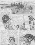 anthro battleship dialogue hindu male religion sea ship tail tail_tuft text tuft vehicle war warship water watercraft leovictor ajinta felid human lion mammal marine pantherine 2008 comic english_text greyscale monochrome shaded sketch