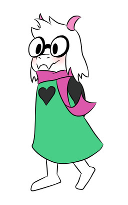 anthro barefoot black_clothing black_eyes blush clothing eyewear fangs feet fur glasses green_clothing hands_behind_back heart_symbol horn male no_shoes outline pink_clothing pink_horn robe scarf simple_background solo standing teeth white_body white_fur young young_anthro maseru deltarune undertale_(series) ralsei bovid caprine darkner goat mammal 2022 digital_media_(artwork)