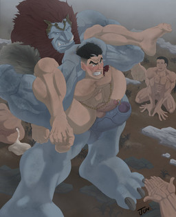 abs after_anal after_sex beard big_muscles big_pecs big_penis blue_body blush bodily_fluids carrying_another carrying_partner cum cum_drip cum_in_ass cum_inside cum_on_ground cumshot dominant dominant_humanoid dominant_male dripping ejaculation erection facial_hair forced full_nelson genital_fluids genitals group hair holding_partner huge_muscles huge_penis human_on_humanoid humanoid_dominating_human imminent_anal interspecies larger_dom leaking_cum male male/male mane multiple_subs_one_dom muscular nipple_chain nipples nude orgasm pecs penis rape red_hair red_mane sex sideburns size_difference stand_and_carry_position standing standing_sex tusks jundraws league_of_legends riot_games tencent darius_(lol) trundle_(lol) human humanoid mammal troll_(mythology) hi_res