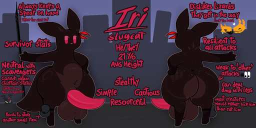 anthro backsack balls big_balls big_butt big_penis bottom_heavy brown_balls brown_body butt cross-popping_vein digitigrade freckled_butt freckled_shoulders freckles fur fur_markings genitals heart_symbol male markings melee_weapon multicolored_body multicolored_fur penis pink_penis polearm pouch_(clothing) red_eyes solo spear stated_age tail tapering_penis text thick_thighs weapon wide_hips nonbinary_bunny rain_world videocult fan_character iri_(iranoutofideas36) lizard_(rain_world) scavenger_(rain_world) slugcat yellow_lizard_(rain_world) 2:1 english_text model_sheet