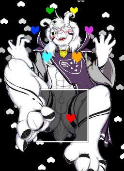 animal_genitalia anthro balls clothing fur genitals horn male markings robe sheath solo white_body white_fur frist44 undertale undertale_(series) asriel_dreemurr_(god_form) boss_monster_(undertale) bovid caprine goat mammal