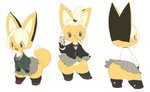 anthro blonde_hair blush bottomwear chest_tuft clothing featureless_crotch female footwear hair looking_at_viewer open_mouth rear_view school_uniform shoes short_hair simple_background skirt smile solo standing thick_thighs tuft uniform white_background yellow_body koki canid canine fox mammal 2016 hi_res