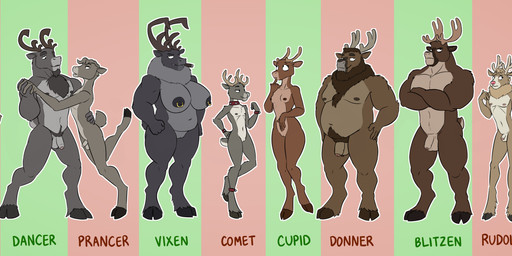 andromorph anklet anthro antlers ball_tuft balls beard bell bell_collar belly big_breasts big_penis bracelet breasts brown_body brown_fur cigar collar countershade_face countershade_genitalia countershade_penis countershade_torso countershade_vulva countershading crossed_arms dancing digitigrade elderly elderly_female facial_hair female finger_on_chin flaccid foreskin frown fur genitals gesture grey_body grey_fur group hand_gesture hand_on_hip handlebar_piercing hooves horn humanoid_genitalia humanoid_penis humanoid_vulva intersex jewelry lineup looking_at_viewer male male/male mature_female mature_male muscular muscular_female muscular_male neck_tuft nipple_piercing nipples no_irises overweight overweight_female overweight_male penis piercing pubes red_nose sagging_breasts simple_background slim slim_andromorph slim_male small_breasts small_penis smile smoking smoking_cigar standing tan_body tan_fur thick_thighs thumbs_up tuft vulva scribefang blitzen comet_(reindeer) cupid_(reindeer) dancer_(reindeer) dasher donner prancer rudolph_the_red-nosed_reindeer vixen_(reindeer) deer mammal new_world_deer reindeer 2025 digital_drawing_(artwork) digital_media_(artwork) flat_colors hi_res trans_(lore) trans_man_(lore)