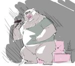 anthro clothing electronics eyes_closed kemono male microphone overweight overweight_male shirt singing solo topwear inunoshippo bear mammal 2022 hi_res