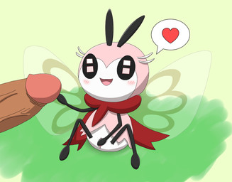 antennae_(anatomy) anthro black_antennae blush clitoral clitoral_masturbation clitoris duo female female_focus female_on_human genitals heart_symbol human_on_anthro humanoid_genitalia humanoid_penis interspecies male male/female male_on_anthro masturbation micro penis pink_body pokephilia scarf stick_arms stick_calves stick_legs stick_limbs stick_thighs thin_calves thin_legs thin_thighs touching_penis translucent translucent_wings vulva white_body wings minami_(artist) nintendo pokemon arthropod generation_7_pokemon human insect mammal pokemon_(species) ribombee shiny_pokemon