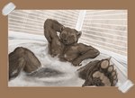 5_fingers 5_toes anthro bath bathing bathtub blinds brown_body brown_eyes brown_fur claws feet finger_claws fingers fur hand_behind_head looking_at_viewer male muscular muscular_anthro muscular_male nipples nude partially_submerged pawpads paws pecs pose sharp_teeth smile solo tape teeth toe_claws toes water window vidnix_(artist) gulonine mammal mustelid musteline wolverine 2021