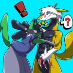 alternate_color anthro duo grey_hair hair humor kemono male spikes surprise tail 0159lance nintendo pokemon ivan_the_lucario_(character) johnsergal_(character) canid canine generation_4_pokemon lucario mammal pokemon_(species) sergal 1:1 brother_(lore) brothers_(lore) sibling_(lore)