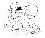 anthro bed bedding blanket blindfold bodily_fluids clothed clothing drooling expression_meme eyemask eyes_closed eyewear furniture male mask on_bed open_mouth saliva simple_background sleep_mask sleeping solo topless under_covers underwear white_background alec8ter conditional_dnp disney zootopia nick_wilde canid canine fox mammal red_fox true_fox 2017 black_and_white hi_res meme monochrome signature