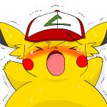 ambiguous_gender blush bodily_fluids clothing eyes_closed headgear headwear open_mouth solo sweat tears pasaran nintendo pokemon ashchu generation_1_pokemon pikachu pokemon_(species) 1:1 digital_media_(artwork) low_res oekaki