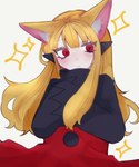 animal_ears black_ears black_sleeves blonde_hair clothing emotionless female hair long_hair multi_ear red_clothing red_eyes red_topwear sidelocks topwear u0vtzagq8r41403 neko_no_teach-kun oyasaioni9 fuan_(neko_no_teach-kun) animal_humanoid canid canid_humanoid canine canine_humanoid fox_humanoid humanoid mammal mammal_humanoid 5:6 hi_res