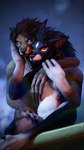 anthro arm_grab black_body black_fur black_hair black_nose blue_eyes brown_body brown_fur convenient_censorship duo female fur hair hand_on_head hand_on_leg nude orange_eyes tasteful_nudity text white_body white_fur thatworgen blizzard_entertainment warcraft aura_thorne_(auramargaret) destiney_crawford_(thatworgen) canid mammal were werecanid worgen 2022 3d_(artwork) 4k 9:16 absurd_res autodesk_3ds_max_(artwork) digital_media_(artwork) hi_res url watermark