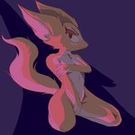 anthro breasts canid canine covering covering_breasts covering_self dark_lighting female fox fur hand_covering_pussy hi_res kneeling la_luxo mammal navel nude purple_background simple_background solo white_body white_fur