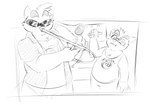 anthro bottomwear camera clothing duo eyewear humanoid_hands male musical_instrument pants shirt slightly_chubby sunglasses topwear zeny zenywolf morenatsu kounosuke_(morenatsu) yukiharu_kuri canid canine mammal raccoon_dog tanuki 2014 meme monochrome sketch brother_(lore) brothers_(lore) sibling_(lore)