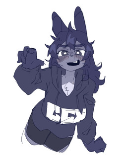 5_fingers anthro big_breasts blue_body blue_clothing blue_ears blue_eyebrows blue_eyes blue_fur blue_hair blue_hoodie blue_topwear bottomwear breasts clothed clothed_anthro clothed_female clothing countershade_fur countershading drawstring_hoodie drawstring_topwear emoji_description eyebrows female female_anthro fingers front_view fur hair hoodie open_mouth open_smile shorts simple_background smile solo text text_on_clothing text_on_hoodie text_on_topwear thick_eyebrows topwear white_background white_sclera puppy_in_space mini_(puppy_in_space) canid canine canis domestic_dog mammal 2024 digital_drawing_(artwork) digital_media_(artwork) portrait three-quarter_portrait