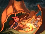 ambiguous_gender anthro blue_eyes claws eyes_closed fangs fire group happy holding_another membrane_(anatomy) membranous_wings open_mouth orange_body protecting raining red_body teeth tongue trio wings kfkgot7ig2r5265 nintendo pokemon charizard charmander charmeleon generation_1_pokemon pokemon_(species) scalie 2024 hi_res signature