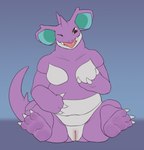 breasts crossgender female front_view genitals looking_at_viewer one_eye_closed pussy solo tongue tongue_out wink winking_at_viewer yaroul nintendo pokemon generation_1_pokemon hybrid nidoking nidoqueen pokemon_(species) hi_res