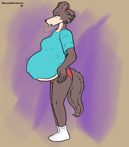 anthro belly big_belly blue_clothing blue_shirt blue_t-shirt blue_topwear breath clothed clothing female footwear fur grey_body grey_fur huge_belly humanoid_hands hyper hyper_belly hyper_pregnancy navel no_shoes outie_navel panties pantsless pregnant pregnant_anthro pregnant_female raised_clothing raised_shirt raised_t-shirt raised_topwear red_clothing red_panties red_underwear shirt sigh socks solo standing t-shirt tail tan_body tan_fur topwear underwear white_clothing white_footwear white_socks obscureaccretion beastars mayternity mayternity_2026 juno_(beastars) canid canine canis mammal wolf 2026 absurd_res digital_drawing_(artwork) digital_media_(artwork) hi_res