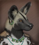 anthro ear_piercing fuzzy jewelry male necklace photorealism piercing solo tribal myenia african_wild_dog canid canine mammal 2007