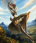 2019 action_pose antelope anthro biped black_body black_fur black_horn bottomwear bovid brown_body brown_fur brown_tail clothed clothing cloud crop_top day detailed_background digital_media_(artwork) dress eyelashes female fingerless_(marking) fur gazelle genitals grass harness hooves horn legwear long_legs mammal midair mountain multicolored_body multicolored_fur navel outside parachute plant pose pussy shirt short_tail skirt sky smile solo stockings tail thigh_highs topwear tree upskirt white_body white_fur yasmil yellow_body yellow_fur zahra_(airheart)