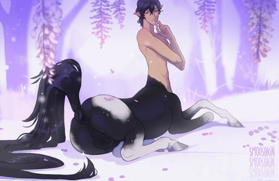 anus backsack balls big_butt black_body butt detailed_background equine_anus femboy genitals hooves humanoid_pointy_ears lying male male_taur markings nude nude_male nude_taur on_front perineum pointy_ears presenting presenting_hindquarters puffy_anus rear_view solo spots spotted_body thick_thighs white_body wide_hips smooshkin european_mythology greek_mythology mythology centaur equid equid_taur equine equine_taur horse humanoid_taur mammal mammal_taur taur