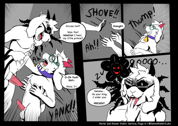 aroused bdsm bdsm_gear collar dialogue erection eyewear genitals glasses leash male male/male nude nude_anthro nude_male oral penile penis sex tapering_penis text lukabun deltarune undertale undertale_(series) asriel_dreemurr ralsei comic english_text hi_res multiple_scenes