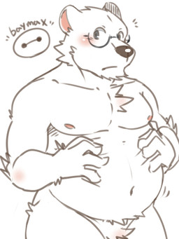 anthro belly blush eyewear fur glasses humanoid_hands male moobs navel nipples overweight overweight_anthro overweight_male simple_background solo white_background white_body white_fur gegegenomin bear mammal polar_bear ursine 2015 3:4 monochrome