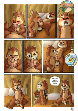 balls bed blush bodily_fluids brown_body circumcised erection fellatio foreskin furniture genital_fluids genitals humanoid_genitalia humanoid_penis lying male male/male nipples nude on_bed oral peeing penile penis sex sleep_sex sleeping sucking tail text thought_bubble tongue urine watersports wet_dream nutty_bo chip_'n_dale_rescue_rangers disney chip_(disney) dale_(disney) chipmunk ground_squirrel mammal rodent sciurid absurd_res english_text hi_res