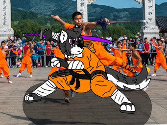 anthro belt black_belt eye_scar facial_scar katana kung_fu kyojin_rioishi male martial_arts melee_weapon photo_background scar shaolin_monk sword weapon wraps brutus_airsoft canid canine canis domestic_dog husky mammal nordic_sled_dog spitz 4:3 mixed_media photography_(artwork)