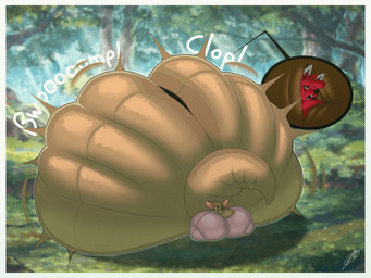 anthro ass_clapping big_breasts big_butt breasts butt duo exclamation_point eyes_closed female hair huge_breasts huge_butt hyper hyper_breasts hyper_butt larger_female lying male male/female multicolored_body nude on_front onomatopoeia red_body size_difference smaller_male sound_effects text two_tone_body white_hair daeriusus disney winnie_the_pooh_(franchise) kanga canid canine fox kangaroo macropod mammal marsupial english_text hi_res