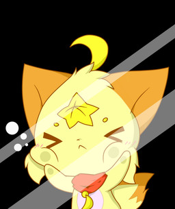 >_< ambiguous_gender anthro brown_body brown_fur chibi eyes_closed fur kemono markings red_scarf scarf solo star_(marking) yellow_body yellow_fur young young_anthro deaic canid canine fox mammal 2015 hi_res