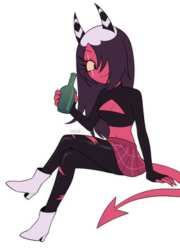 boots bottle breasts cleavage_cutout clothed clothing container cutout female footwear high_heeled_boots high_heels holding_bottle holding_container holding_object horn leggings legwear medium_breasts not_furry red_body red_skin shoes simple_background solo spade_tail tail torn_clothing torn_leggings torn_legwear white_background enaic31 hellaverse helluva_boss sallie_may_(helluva_boss) demon demon_humanoid humanoid imp absurd_res hi_res trans_(lore) trans_woman_(lore)