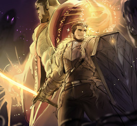 abs beard black_hair duo facial_hair fangs green_body green_skin hair humanoid_pointy_ears male muscular muscular_humanoid muscular_male pecs pointy_ears size_difference teeth dopq human humanoid mammal orc absurd_res hi_res